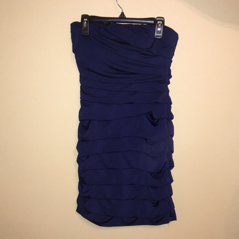 Navy Blue ruched strapless dress Speechless size S